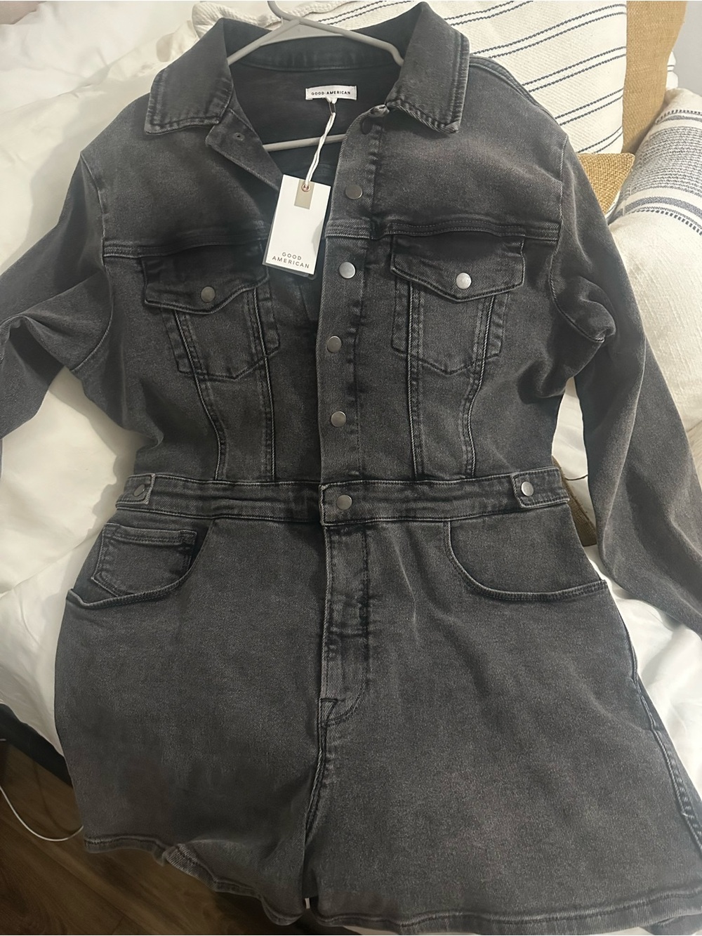 Good American Grey-Black Denim Long Sleeve Romper - Picture 9 of 10